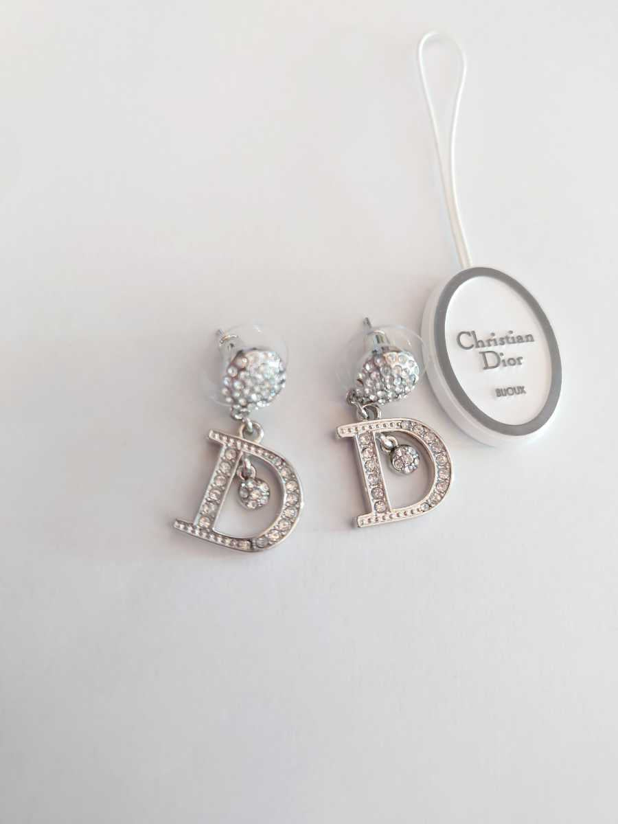 CHRISTAIN DIOR Rhinestone EARINGS Silver Color